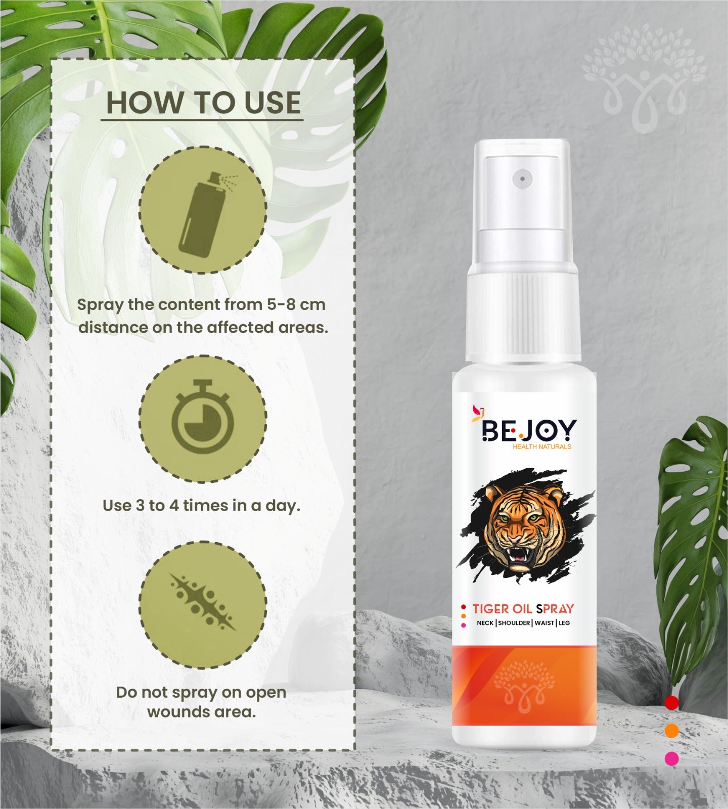 Bejoy Tiger Pain Relief Spray 50ML Suitable for Back Pain, Muscle Pain, Joint Pain, Knee Pain Suitable for Sports & Gym Related Injuries